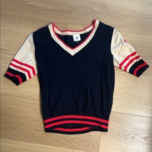 Cabi Women’s Navy and Red V-Neck Sweater